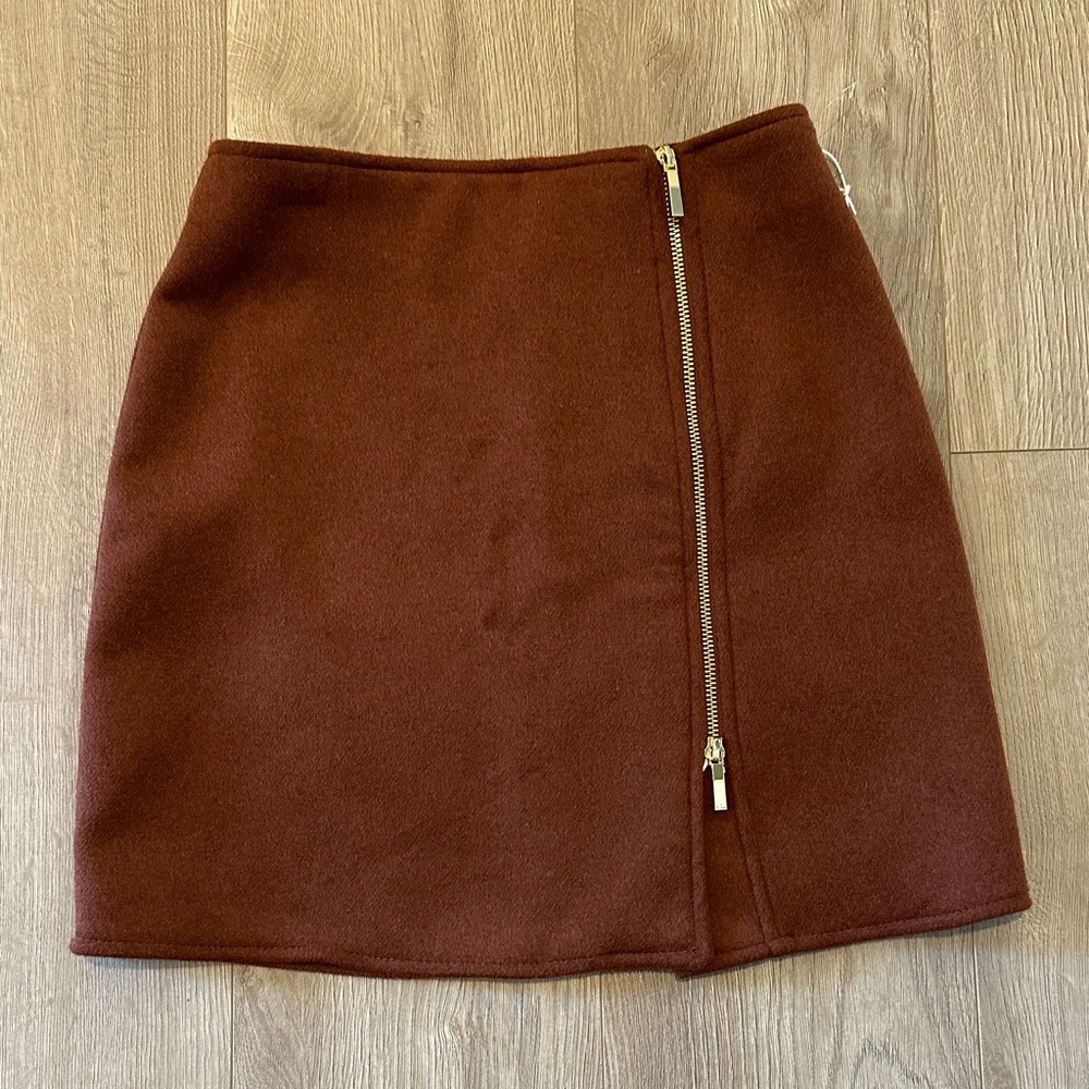 Parker Chocolate Brown Mini Skirt with Asymmetric Zip